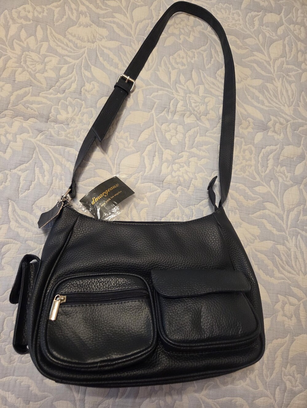 NWT d'margeaux Genuine Black Leather Crossbody Bag with Front Pockets